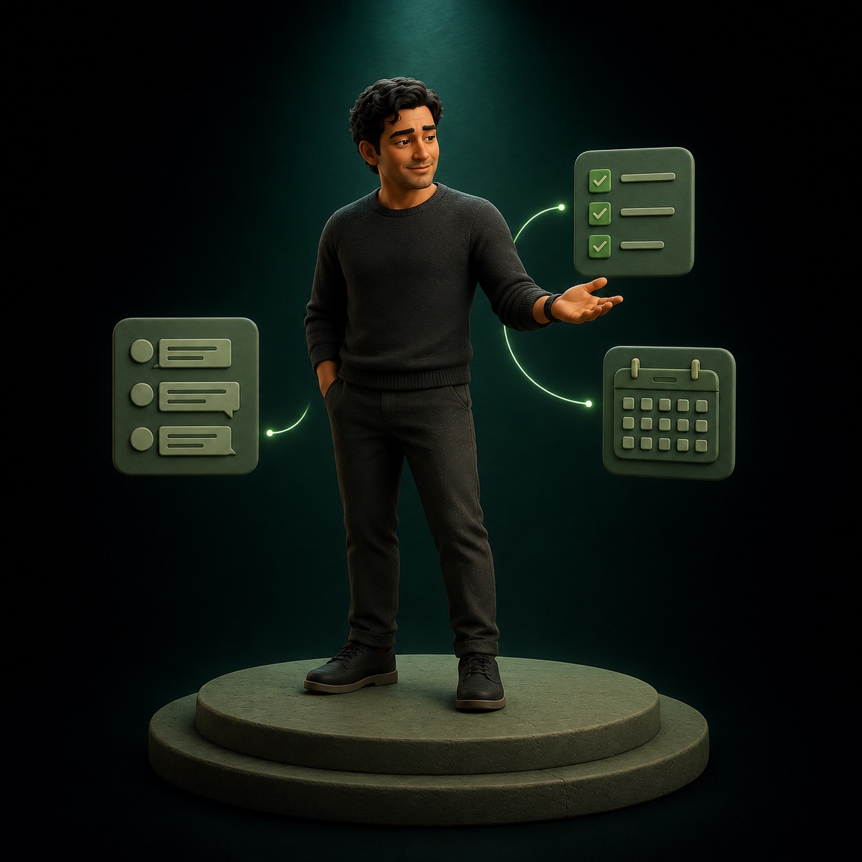 The same founder, upright and in control, directing organized work