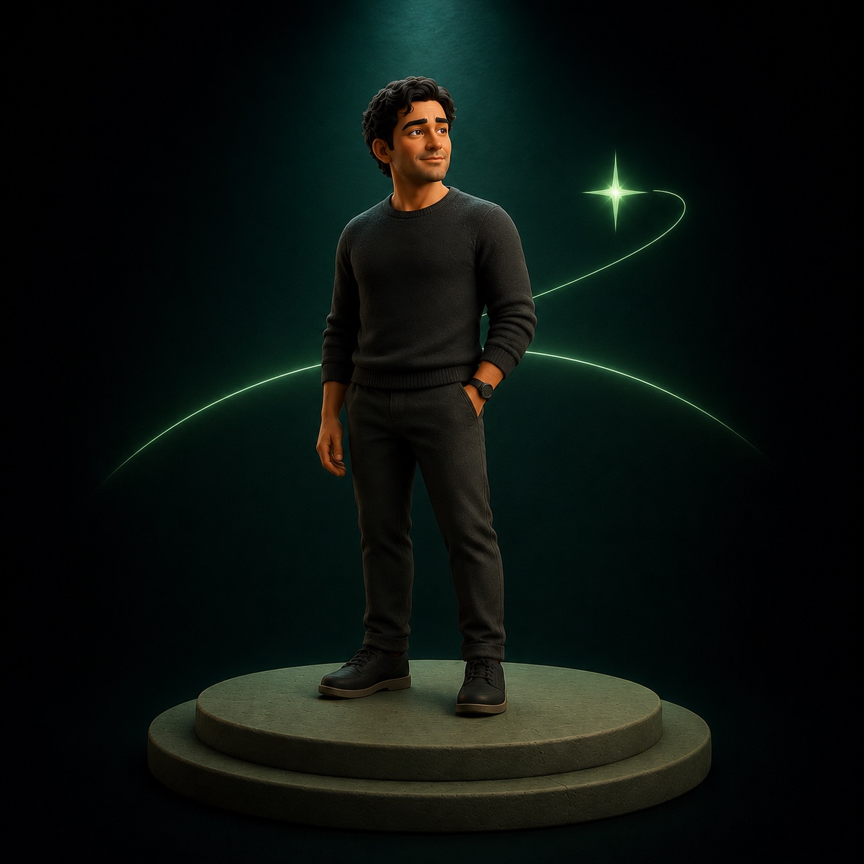 The same founder, standing tall and free, serene and unburdened